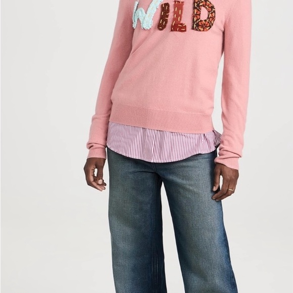 Stylish Pink Crew Neck Sweater with 'WILD' Motif - Picture 2 of 5